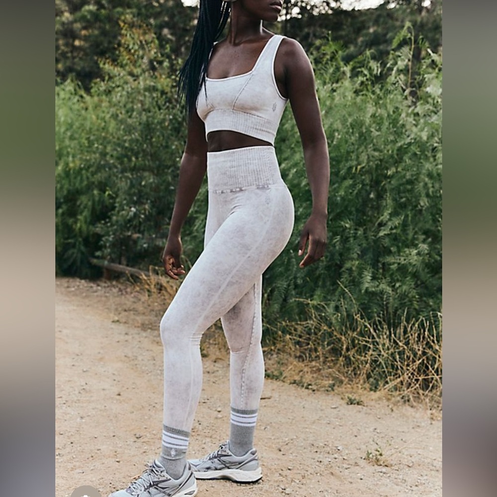 Free People Good Karma Gray High-Waisted Leggings and Sports Bra M/L